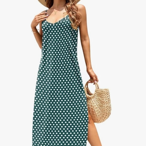 HUSKARY Women's Summer Casual Sleeveless V Neck Strappy Split Dress Beach M - Picture 2 of 3
